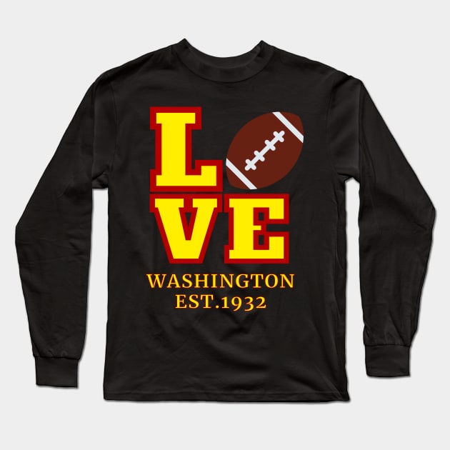 Washington Football DC Sports Team With American Football ball Style, Vintage Washington Football DC Sports Team Novelty Gift Long Sleeve T-Shirt by WPKs Design & Co